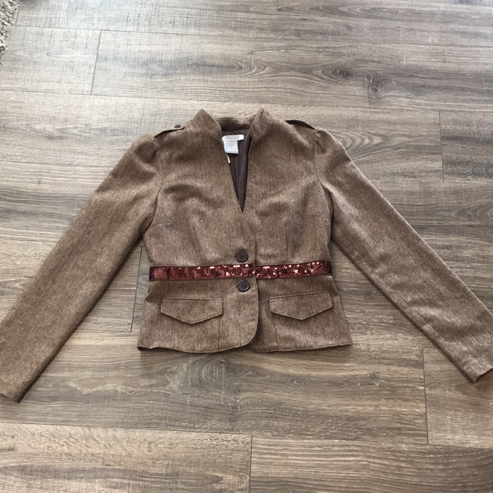 Tweed Brown Blazer with Sequin Stripe